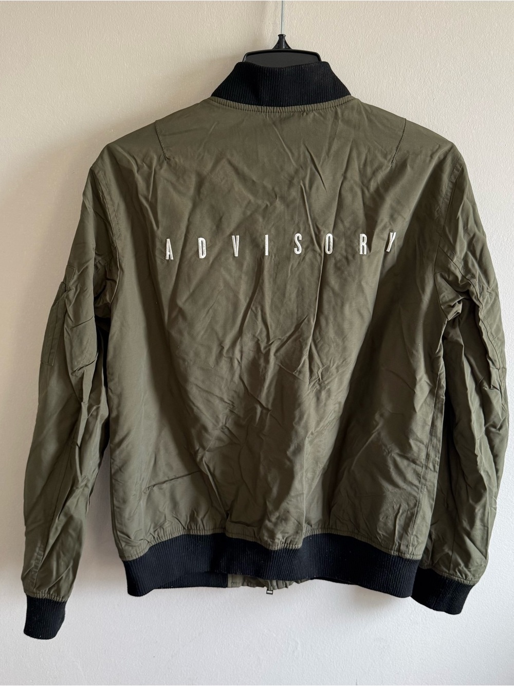 Olive Green Bomber Jacket Coat with Black Trim Men Size M - Picture 3 of 14